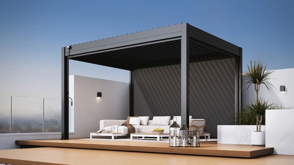 NEO ALU aluminum louvered pergola for residential patios and gardens