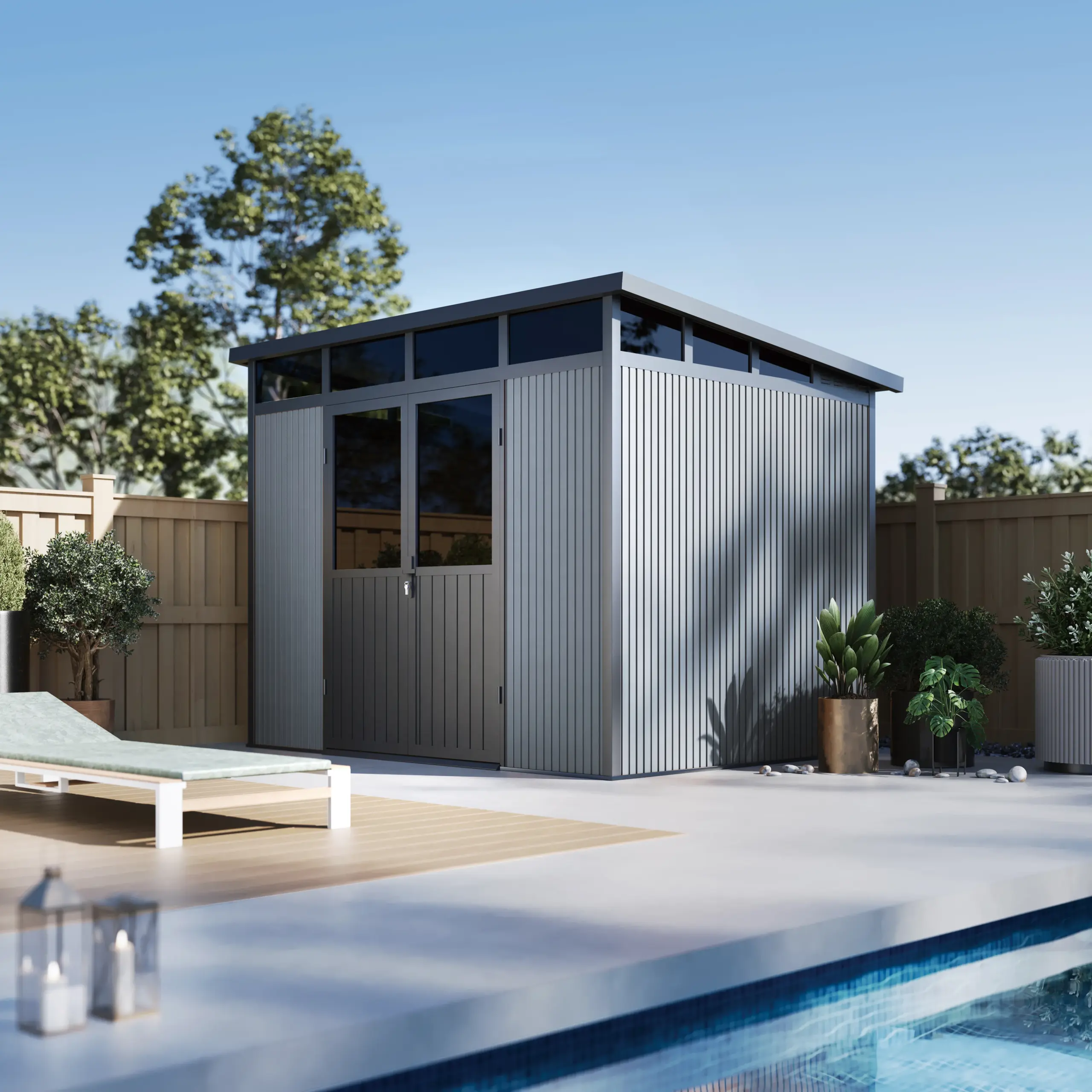 GARDEN SHED M compact garden storage shed in a light exterior finish